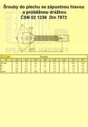 Šr.do plechu 2.9x 25  Zn          1236  Din 7972 zápustná + drážka