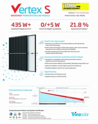 Panel Solar Vertex S 435W+ (1762x1134x30mm), max. účinnost 21.8%